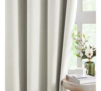 Ivory Linen Blackout Eyelet Curtains 90 Inch Drop for Living Room, 2 Panels | Thermal Insulated Noise Reducing, Linen Texture Total Blackout Window Drapes for Bedroom, Room Darkening Noise Reduction