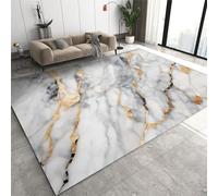 Ivory Marble Abstract Artistic Modern Rug, 100x140cm, Low Pile, Machine Washable, Non Slip, Non Shedding Area Rug for Living Room, Patio, Playroom, Apartment