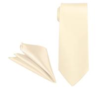 Ivory Men's Solid Satin Necktie and Pocket Square Set - Skinny Tie with Handkerchief - Formal & Casual Wear for Weddings, Business, Birthdays, Graduation & More - Elegant Glossy Finish