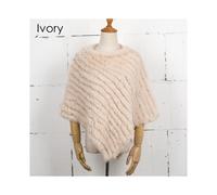 (Ivory, One Size) Women Knit Rabbit Fur Shawl Poncho Cape Robe Tippet Wrap Female Girl Warm Coat Jakcet CK701