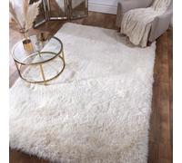 Ivory Plain Shaggy Handmade Sparkle Easy To Clean Rug For Dining Room Bedroom Living Room -120Cm X 170Cm