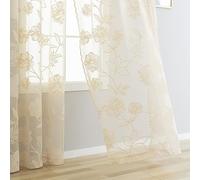 Ivory Sheer Lace Curtains for Bedroom Living Room Studio 84inch Long Vintage Rose Floral Embroidered Semi Sheer Curtain Panels Privacy Leaf Sheer Drapes with Scalloped Edge Beige, 54"w 2pcs 7ft