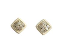 Ivory Square Stud Earrings with Gold-Tone Crystal Cluster, Glamorous Statement Jewelry for Formal & Casual Wear