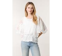 Ivory Sun Flower Lace Sleeve Blouse Blue Vanilla Ivory S/M
