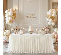 Ivory Table Cloths 6 Foot Rectangle Tulle Table Skirt Rectangle Tables 6ft Fitted Spandex Table Covers Stretch Elastic Banquet Birthday Party Baby Shower Cream Ivory Tablecloth Wedding Table Cloths