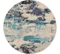 Ivory/teal/blue Modern Easy To Clean Abstract Graphics Rug For Dining Room -160Cm X 160Cm (Circle)