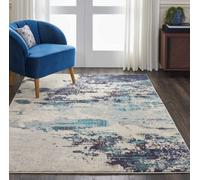 Ivory/teal/blue Modern Easy To Clean Abstract Graphics Rug For Dining Room -160Cm X 221Cm