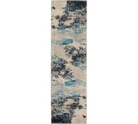 Ivory/teal/blue Modern Easy To Clean Abstract Graphics Rug For Dining Room -66Cm X 229Cm (Runner)