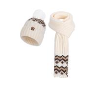 (Ivory Two) Hat Knit Winter Scarf Gloves Collection With Lightweight Design For Days Cold