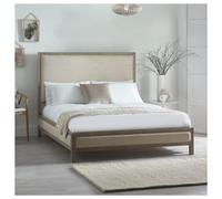 Ivory Upholstered Double Bed Frame with Wooden Border - Julian Bowen