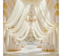 Ivory Wedding Ceiling Drapes 4 Panels 5ft x 20ft Sheer Curtains Fabric with Hanging Pocket, Ivory Ceiling Draping Drapery Suitable for Wedding Arch Birthday Baby Shower Reception Stage Decorations
