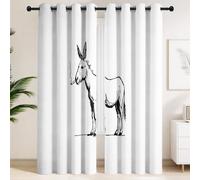 Ivory White Blackout Curtains for Bar Billiard Room Gaming Den, Minimalist Donkey Smoking Humorous Vintage Thermal Insulated Room Darkening Curtain, Eyelet Drapes 2 Panels (W 55" x L 96")
