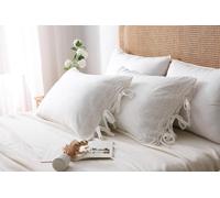 Ivory White Lace Bed Pillow Shams Crochet Pillowcase 100% Cotton 36"X20" King Size (Off White) Tie Closure 2-Pack