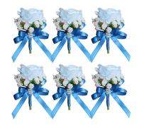 (ivory white, One size) Elegant Faux Rose Wedding Corsage Accessory Functional Silk Rose Boutonniere for Bridal Parties Stage Performances Blue