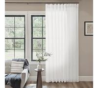 Ivory White Patio Sliding Door Curtains 100 Width 102 Inches Long Pinch Pleated Curtain Drape with Hooks Rings Light Filtering Semi Sheer Extra Wide 100x102 Drapes Panel for Living Dining Room Birch