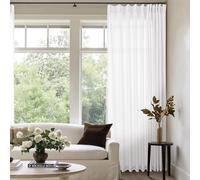 Ivory White Pinch Pleat Linen 120 Inch Curtains for Patio Sliding Door 72 Inch Width Cream Birch Light Filtering Semi Sheer Pleated Drapes Cotton Extra Wide 72x120 Curtain Panels for Living Room