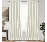 Ivory White Pinch Pleated Complete Blackout Curtains & Drapes 108 Inches Long 2 Panels Set, Flax Linen Room Darkening Soundproof Window Curtains with Hooks Rings for Bedroom Living Room Track System