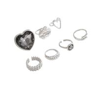 IVSDCFVLK Adjustable Ring Vintage Punk Set for Women Grey Crystal Zircon Love Heart Shape Exaggerated Lips Metal Finger Party Hip Hop