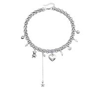 IVSDCFVLK Silver Multi-Layer Choker Necklace Heart Little Bear Star Pendant Statement for Women Y2K Style Stackable Chain Necklace