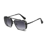 IVSDCFVLK Steampunk Double Bridge Square Sunglasses for Men Women, Metal Mesh Side Shield Gradient UV400 Retro Punk Fashion Sun Shades for Motorcycle Party Street