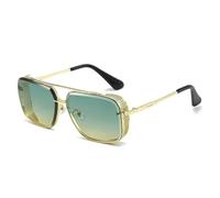 IVSDCFVLK Steampunk Double Bridge Square Sunglasses for Men Women, Metal Mesh Side Shield Gradient UV400 Retro Punk Fashion Sun Shades for Motorcycle Party Street