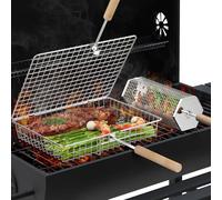 ivtivfu Grill Basket Set (Rectangular+Hexagon), Removable Wooden Handle, 304 Stainless Steel, Rolling Grilling Net, BBQ Accessories Tools for Vegetables Shrimp, Outdoor Cooking Camping, Birthday Gifts