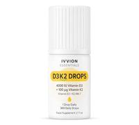IVVION Essentials D3K2 Drops 4000 IU Vitamin D3 + 100 µg Vitamin K2 MK-7 - 365 Daily Drops | 1 Drop Daily | Sugar Free, No Artificial Colours or Flavours, Gluten Free | 7.7 ml