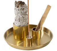 IVWOXO 4 in 1 Brass Incense Holder, Incense Burner for Burning Sage, Palo Santo Holder, Smudge Bowl, 5.5" Incense Stick Ash Catcher for Meditation Zen Decor