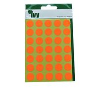 Ivy 13mm Fluorescent Orange Self Adhesive Round Dot Spot Sticky Labels Circle Stickers (140 Stickers)