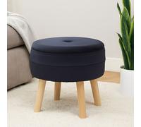 Premier Housewares Black Velvet Stool, Tapered Legs, Channel Detail, Luxe Design, Versatile Stool Chair, Black Velvet Upholstery, Storage Solution, Stool Dimensions W46 x D46 x H44cm.