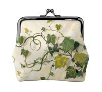 Ivy Botanical Print Leather Kiss Lock Coin Purse-Small Mini Wallet for Women