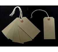 Ivy Brown Buff Strung Tags 70mm x 35mm Luggage Labels Tags Tickets Tie On String Labels (100 Pack)