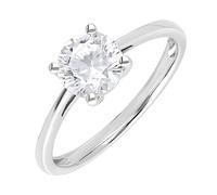 Ivy Gems 9ct White Gold 1ct Finest 100 Cut Swiss Cubic Zirconia Round Solitaire Ring - Size L