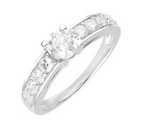 Ivy Gems 9ct White Gold 1ct Finest 100 Cut Swiss Cubic Zirconia Solitaire Ring with Side Stones - Size L