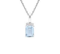 Ivy Gems 9ct White Gold 7x5mm Blue Topaz and Diamond Pendant on 46cm Chain