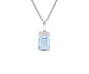 Ivy Gems 9ct White Gold 7x5mm Blue Topaz and Diamond Pendant on 46cm Chain