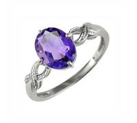 Ivy Gems 9ct White Gold Fancy Oval 1.25ct Amethyst Solitaire Ring - Size L