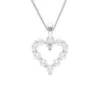 Ivy Gems 9ct White Gold Finest 100 Cut Swiss Cubic Zirconia Open Heart Pendant on 46cm Curb Chain