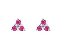 Ivy Gems 9ct White Gold Ruby & Diamond Three Stone Small Floral Stud Earrings