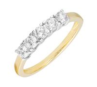 Ivy Gems 9ct Yellow Gold 0.5ct Finest 100 Cut Swiss Cubic Zirconia Five Stone Ring - Size M