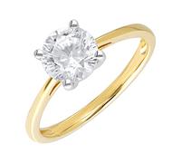 Ivy Gems 9ct Yellow Gold 2ct Finest 100 Cut Swiss Cubic Zirconia Round Solitaire Ring - Size P