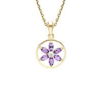 Ivy Gems 9ct Yellow Gold Amethyst and Diamond Flower Pendant with Prince of Wales Chain Length 46cm