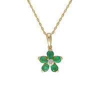 Ivy Gems 9ct Yellow Gold Emerald and Diamond Flower Pendant on a Prince of Wales Chain of Length 46cm
