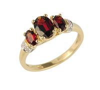 Ivy Gems 9ct Yellow Gold Oval Cut Three Stone Garnet and Diamond Ring - Size L