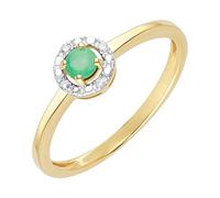 Ivy Gems 9ct Yellow Gold Round Cut Emerald & Diamond Solitaire Halo Ring - Size O