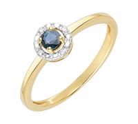 Ivy Gems 9ct Yellow Gold Round Cut Midnight Blue Sapphire & Diamond Solitaire Halo Ring - Size M