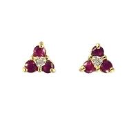 Ivy Gems 9ct Yellow Gold Ruby and Diamond Flower Stud Earrings