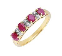 Ivy Gems 9ct Yellow Gold Ruby and Diamond Half Eternity Ring - Size S