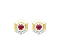 Ivy Gems 9ct Yellow Gold Ruby and Diamond Hexagon Stud Earrings