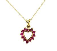 Ivy Gems 9ct Yellow Gold Ruby Cluster Open Work Heart Pendant with 46cm Chain